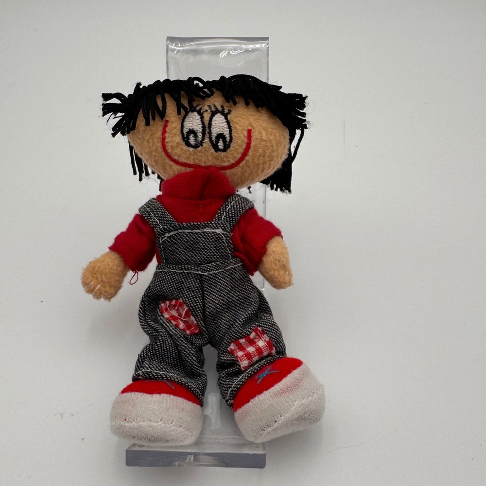 Vtg 2005‎ Danny First Posable Boy Plush Figure Blk Hair 6" Tall W/Overalls